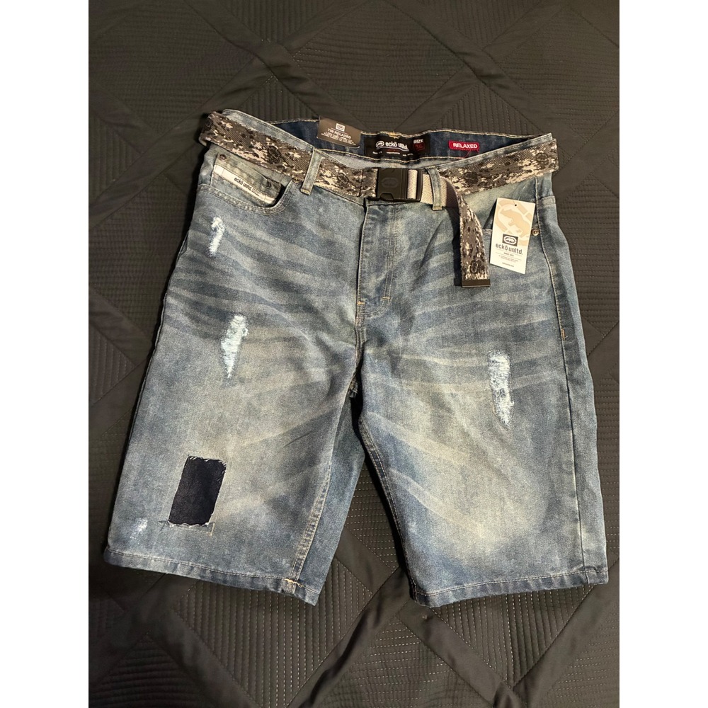 Ecko Unltd 759 Relaxed Mens Distressed‎ Denim Shorts Light Wash Blue Size 36 NWT
